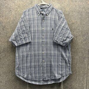 Ralph Lauren Shirt Mens Large Blue Plaid Short Sleeve Button Front Blaire Casual